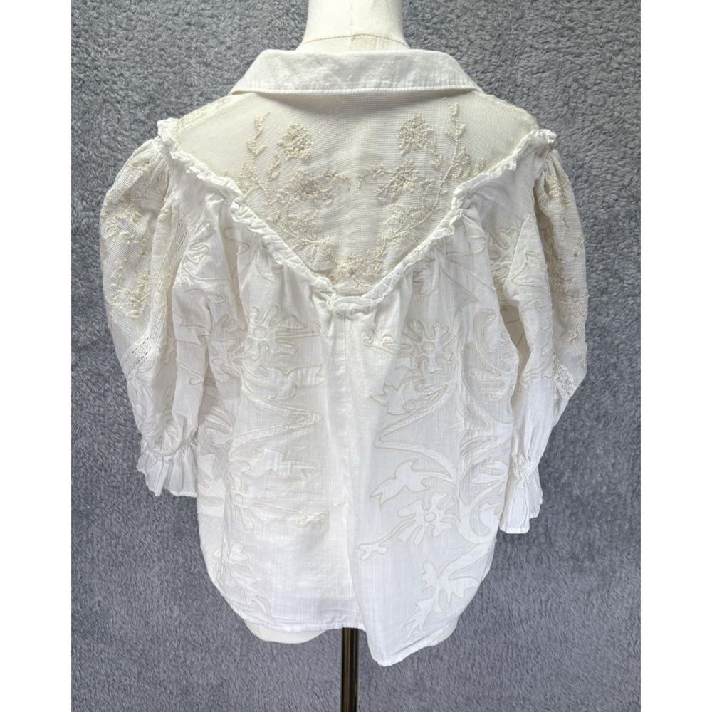 Anthropologie Heirloom Swing Embroidered Lace Blouse Ivory Boxy Oversized Medium - Picture 4 of 10
